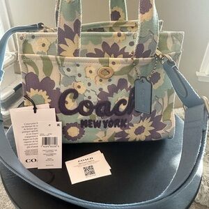 Authentic Coach Floral Cargo  Canvas Tote - Blue and Green